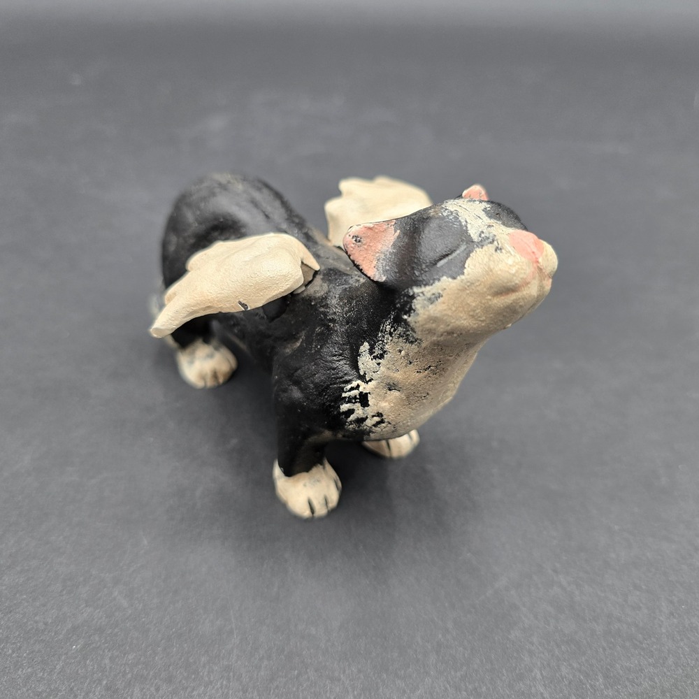Vintage Cast Iron Flying Cat Angel Winged Tuxedo Figurine Metal Garden Statue